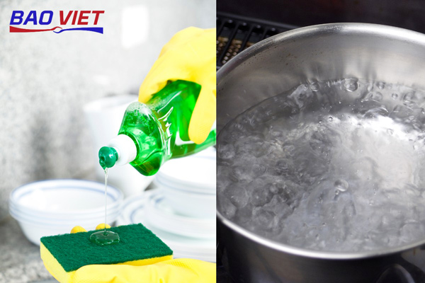 Sử dụng kết hợp nước rửa chén và nước nóng