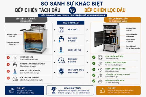 So sánh bếp lọc dầu và bếp tách dầu